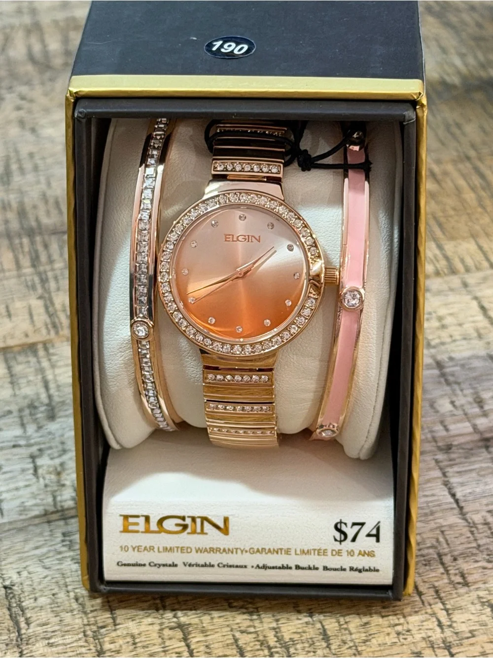 Elgin Women's Rose Gold Crystal Accent Watch and Bracelet Set - Rose - Picture 1 of 6